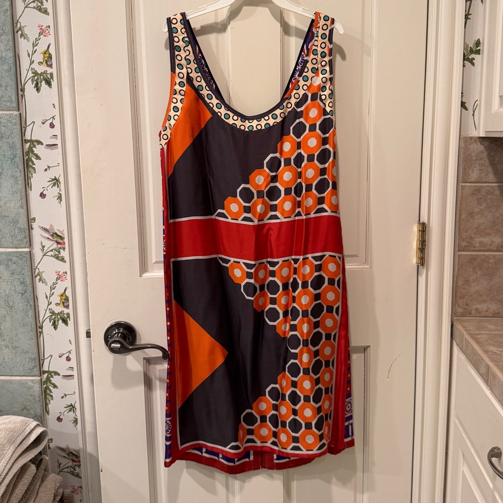 Marni Orange, multicolor Geometric Sleeveless silk Shift Dress sz 8